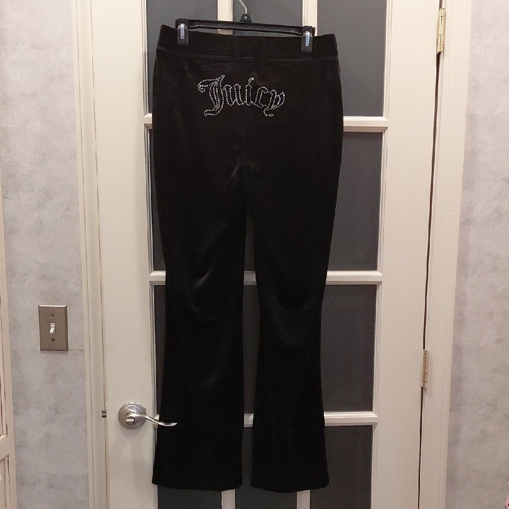 "Juicy Couture" Sz.M, Black Velour Track Pants. 41in.Long, 15.5,Elastic Waist...